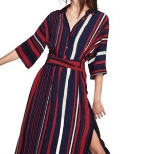 ZARA Blue and Red Striped Belted Tunic Shirt Dress